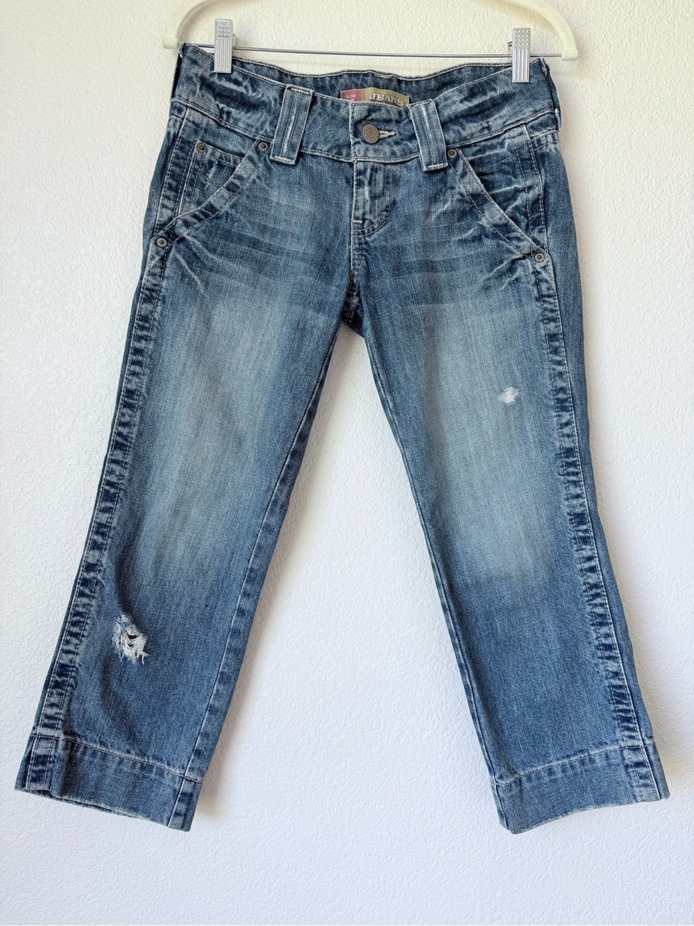 Old Navy Ultra Low Waist Carpenter Crop Jeans Distressed Y2K Size 0 Cotton